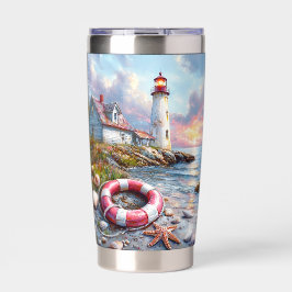 Kustsereniteit bij Zonsondergang – Vuurtoren Geïsoleerde Drinkbeker