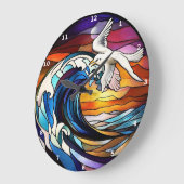 Kustsereniteit" - Glas in lood Ocean Waves Wall Grote Klok (Hoek)