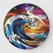 Kustsereniteit" - Glas in lood Ocean Waves Wall Grote Klok (Voorkant)