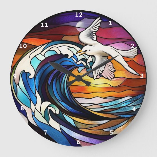 Kustsereniteit" - Glas in lood Ocean Waves Wall Grote Klok (Voorkant)