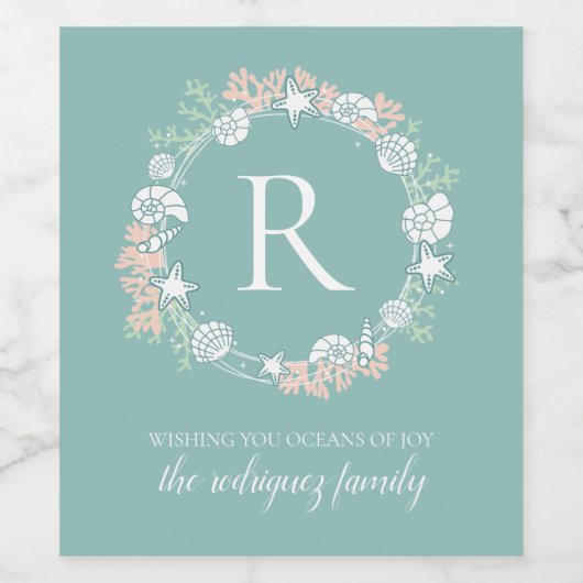 Kustshell Kerstkrans Monogram Wijn Etiket (Enkel label)