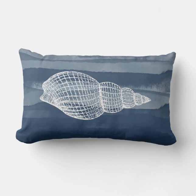 Kustshell Marine Blauw Wit Openlucht Buitenkussen (Voorkant)