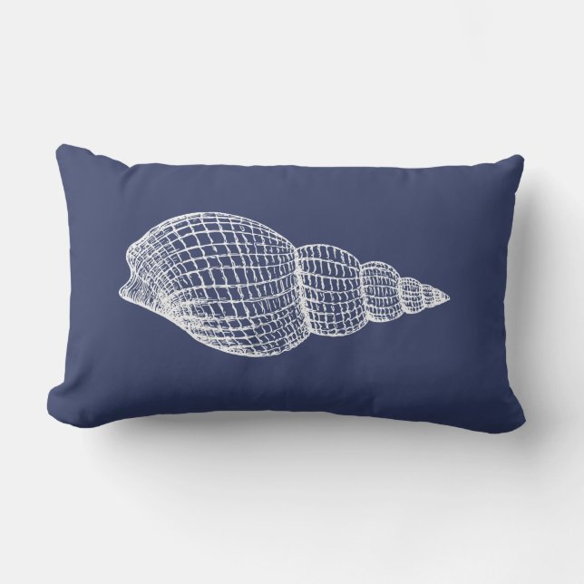 Kustshell Marine Blauw Wit Openlucht Lumbale Pillo Buitenkussen (Voorkant)