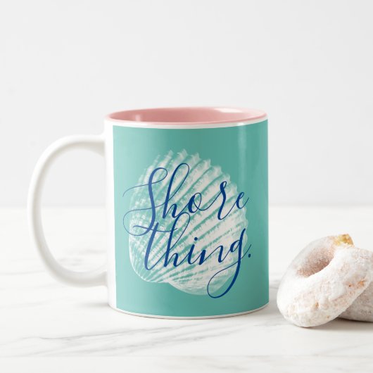 KustShore Thore Script White Seashell Tweekleurige Koffiemok (Met donut)
