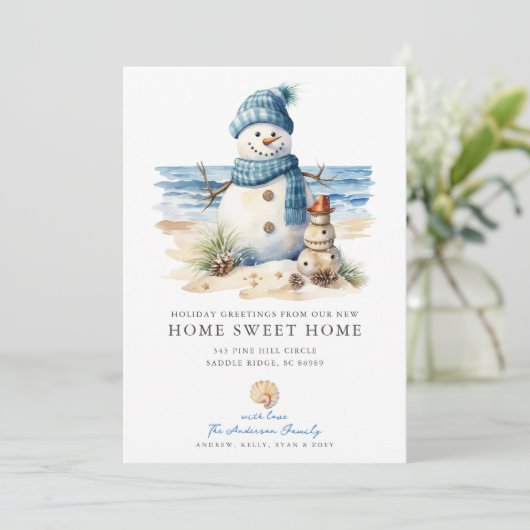 Kustsneeuwman Kerstmis Bewegende aankondiging (Staand voorkant)