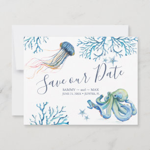 Kustsparen de Datum met het Zee van de Waterverf Save The Date