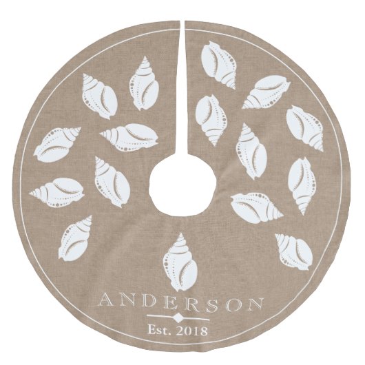 Kustspiraal Seashell & Faux Burlap | Aangepast Kerstboom Rok (Voorkant)