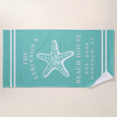 Kuststaarvis Beach House Name Blauwgroen Strandlaken (Voorkant)