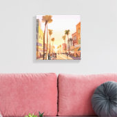 Kuststad bij zonsondergang | Waterverf palmboom aa Canvas Afdruk (Insitu (Woonkamer))