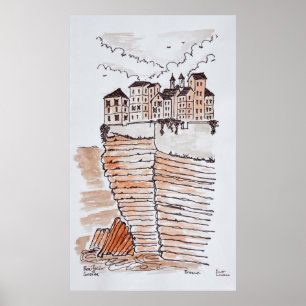Kuststad Bonifacio tegen de klippen, Corsica, Fran Poster