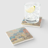 Kuststad in Spanje ( landschap) Stenen Onderzetter (Zijkant)