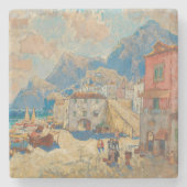 Kuststad in Spanje ( landschap) Stenen Onderzetter (Voorkant)