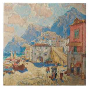 Kuststad in Spanje ( landschap) Tegeltje