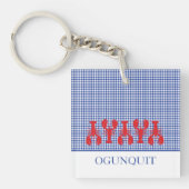Kuststad NAAM Rode kreeften Blauw Wit Gingham Sleutelhanger (Voorkant)