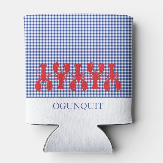 Kuststad Naam Rode Lobsters Blauw Witte Controle Blikjeskoeler (Achterkant)