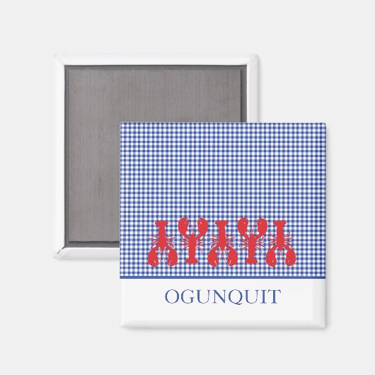 Kuststad Naam Rode Lobsters Blauw Witte Controle Magneet (Voorkant / Achterkant)