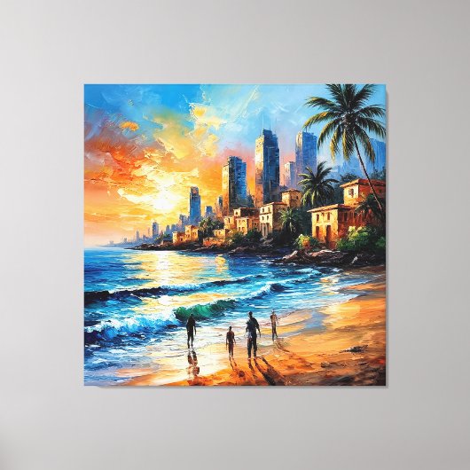 🌅 Kuststad Zonsondergang Modern Huisdecor Canvas Afdruk (Voorkant)