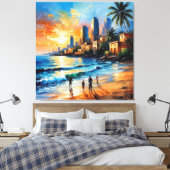 🌅 Kuststad Zonsondergang Modern Huisdecor Canvas Afdruk (Insitu (Slaapkamer))