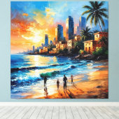 🌅 Kuststad Zonsondergang Modern Huisdecor Canvas Afdruk (Insitu (Houten vloer))