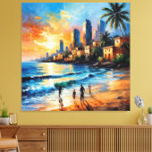 🌅 Kuststad Zonsondergang Modern Huisdecor Canvas Afdruk (Insitu (Woonkamer))