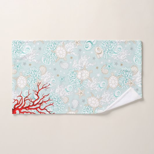 Kuststijl mooi lichtblauw rood koraal handdoek (Handdoek)
