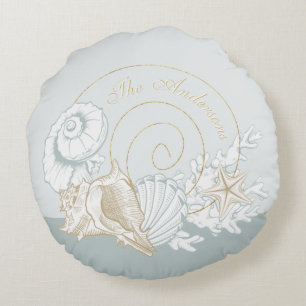 Kuststijl mooie lichtblauwe rode koraal tan rond kussen