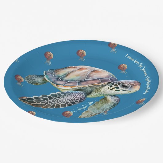 Kuststijl oceaan en schildpad Waterverf op maat Papieren Bordje (Gekanteld)