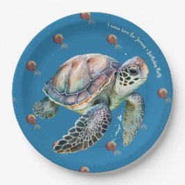 Kuststijl oceaan en schildpad Waterverf op maat Papieren Bordje