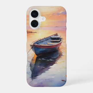 Kuststijl rawboat bij zonsondergang iPhone 16 hoesje