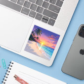 Kuststilte – Kalme Oceaankunst Vierkante Vinyl Sticker (Laptop met iPhone)