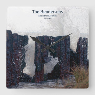 Kuststrand Aangepaste familienaamWandklok Vierkante Klok