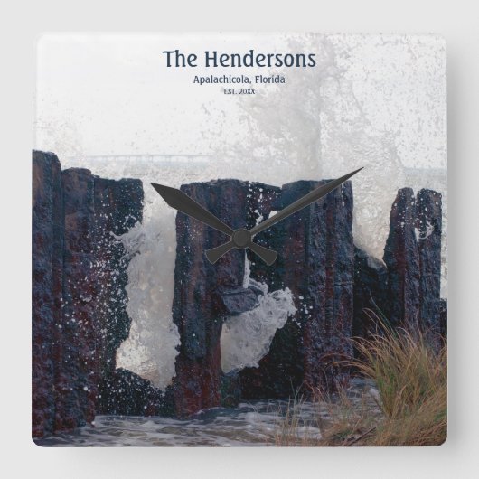 Kuststrand Aangepaste familienaamWandklok Vierkante Klok (Voorkant)