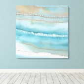 Kuststrand Abstract blauw Zee zand Waterverf Ca Canvas Afdruk (Insitu (Houten vloer))