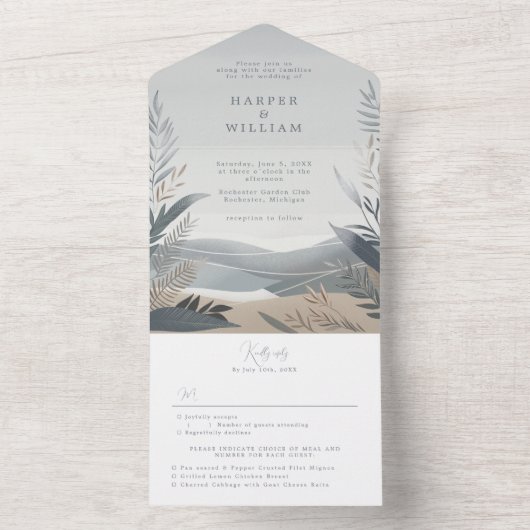 kuststrand Alles in één bruiloft uitnodigen All In One Uitnodiging (Binnen)