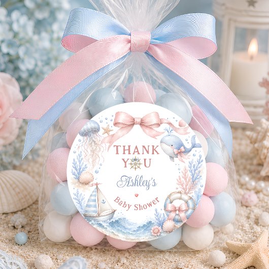 Kuststrand Baby Shower Bedankt Ronde Sticker