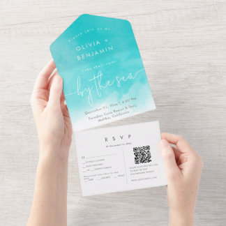 Kuststrand Bestemming QR Code RSVP Bruiloft All In One Uitnodiging