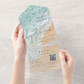 Kuststrand Bestemming QR Code RSVP Bruiloft All In One Uitnodiging (Afscheurbaar)