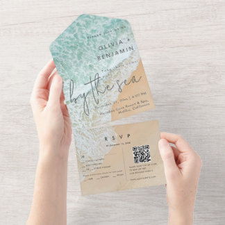 Kuststrand Bestemming QR Code RSVP Bruiloft All In One Uitnodiging