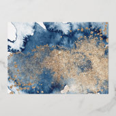 Kuststrand Blauw en Gouden Bruidsfeest Folie Uitnodiging (Achterkant)