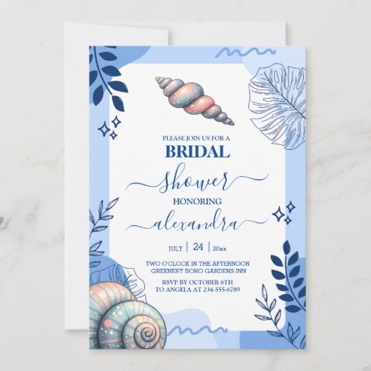 Kuststrand blauw zeeschelp Vrijgezellenfeest Kaart (Voorkant)