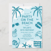 Kuststrand Blauwe Doodle Verjaardagsfeestje Kaart (Voorkant)