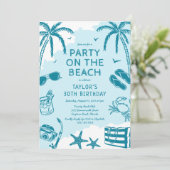 Kuststrand Blauwe Doodle Verjaardagsfeestje Kaart (Staand voorkant)