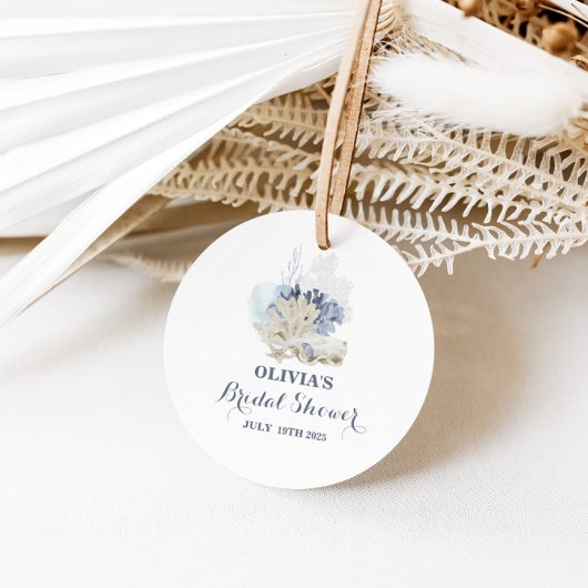 Kuststrand blauwe schelp bruidsdouche bedankjes labels