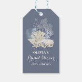 Kuststrand blauwe schelp bruidsdouche cadeaulabel (Voorkant)