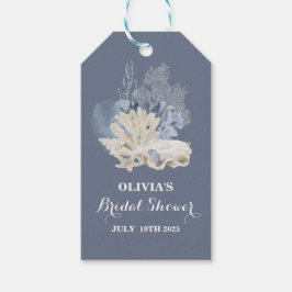 Kuststrand blauwe schelp bruidsdouche cadeaulabel