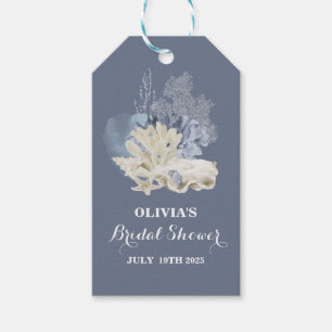 Kuststrand blauwe schelp bruidsdouche cadeaulabel