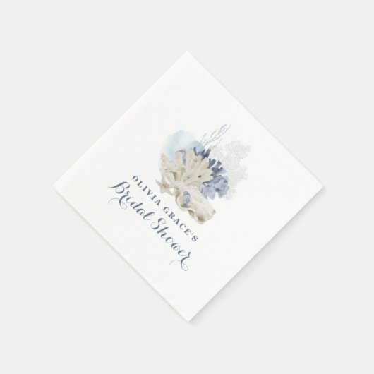 Kuststrand blauwe schelp bruidsdouche servet (Hoek)