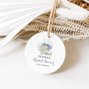 Kuststrand blauwe schelp bruiloftsdouche bedankjes labels