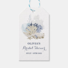 Kuststrand blauwe zeeschelp bruidsdouche cadeaulabel