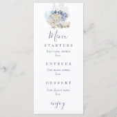 Kuststrand blauwe zeeschelp bruiloft menu (Voorkant)